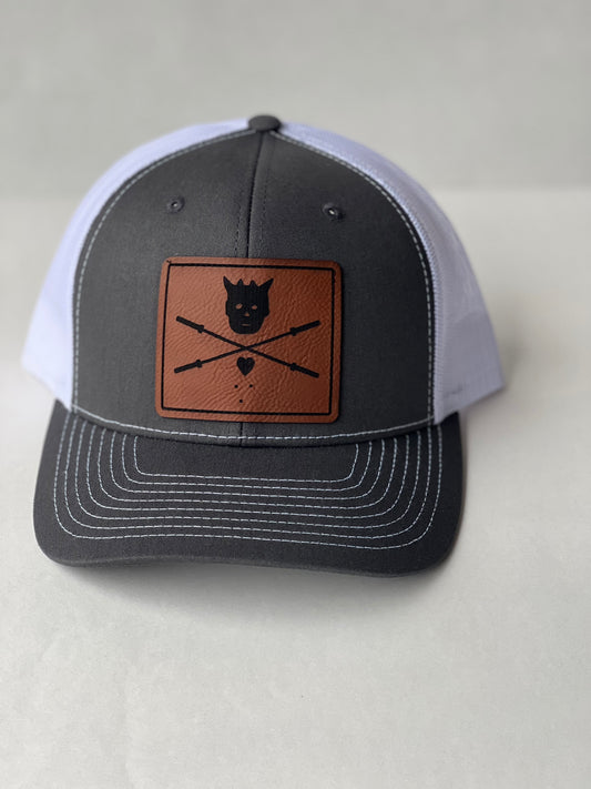 Leather patch Richardson hat - SKULL AND BARBELL